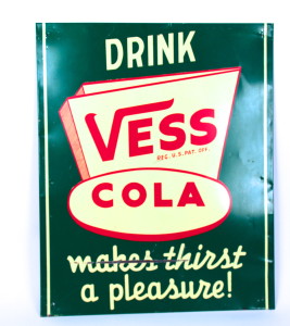 Vess Cola Tin OVer Cardboard Sign